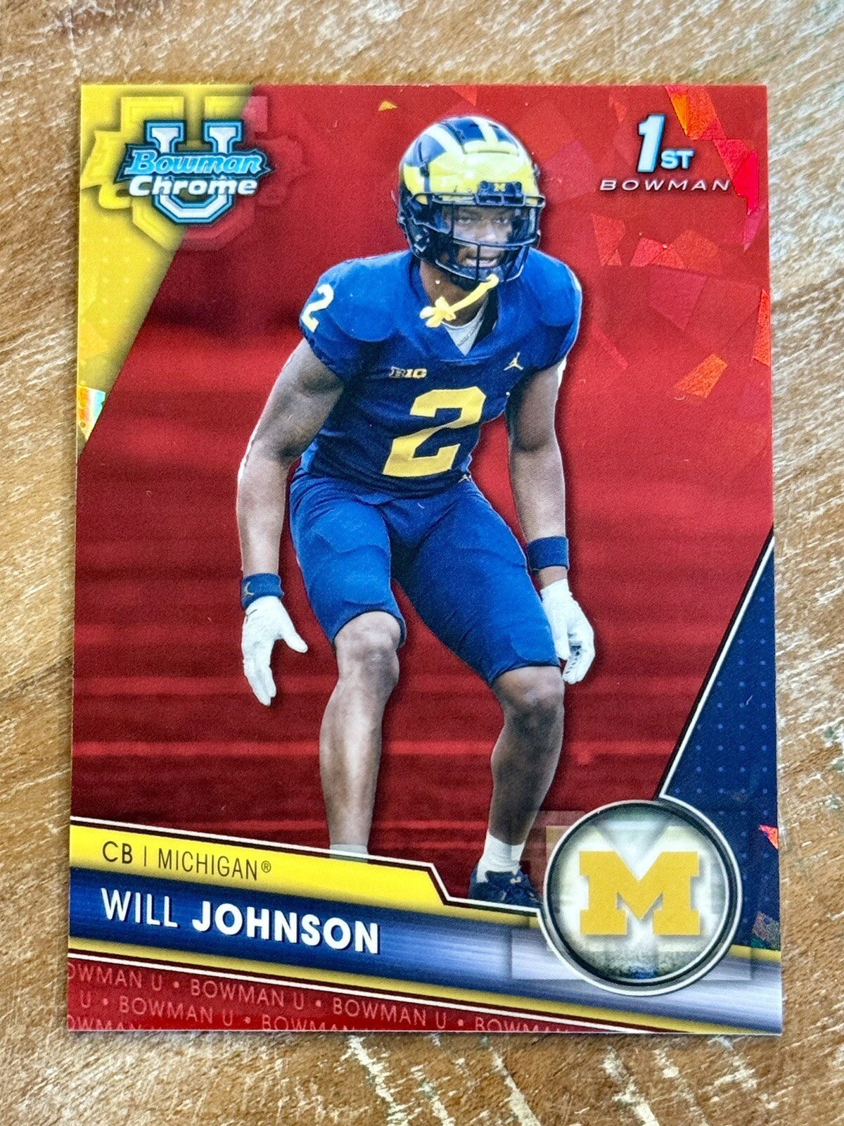 Will Johnson Red #5/5 Sapphire 2023 Bowman Chrome U University Michigan Bookends