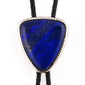 Mens BOLO Tie Blue Natural Agate Triangle Necklace Wedding Alloy Western Cowboy - Picture 1 of 5