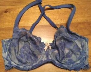 Victoria's Secret Body by Victoria Unlined blue pink lace demi bra 32DD - Picture 1 of 7