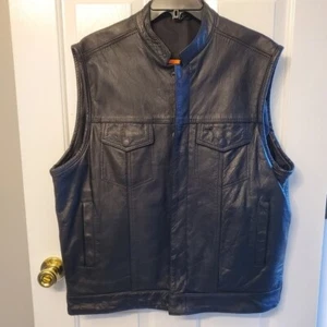 Men's Vance Genuine Leather Vest Black Sz XL Motorcycle Biker Style EUC - Picture 1 of 14