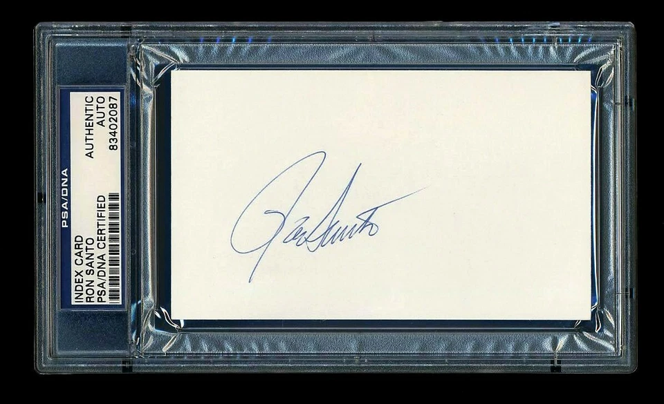 RON SANTO SIGNED INDEX CARD PSA/DNA SLABBED AUTOGRAPH HOF CHICAGO CUBS - Image 1 of 1