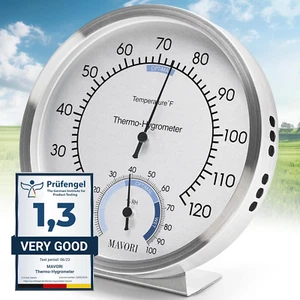 Analog Thermometer – Hygrometer – Thermometer for Indoor – Premium Stainless Ste - Picture 1 of 12