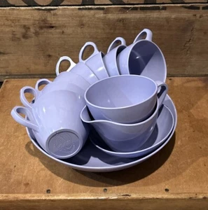 Menge 11 Stück Vintage Royalon Melmac Tassen Servierschale Zucker Milchkännchen Lila - Bild 1 von 7