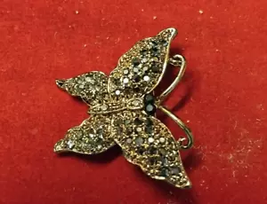 BUTTERFLY Delicate Small Gold - Plated Brooch with Faux Marcasite Crystals - Picture 1 of 4