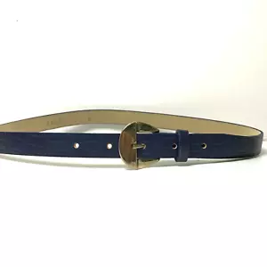 Blue Belt Women XS Vintage Croc Print Gold Tone Buckle Skinny Ladies - Picture 1 of 11