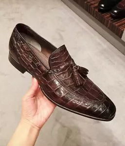 Handmade Brown Crocodile Texture Leather Formal Dress Moccasin Shoes for Men - Picture 1 of 4