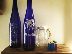 ‘# Sparkle’ silver die cut vinyl logo Wine Bottle Lantern - Picture 1 of 6