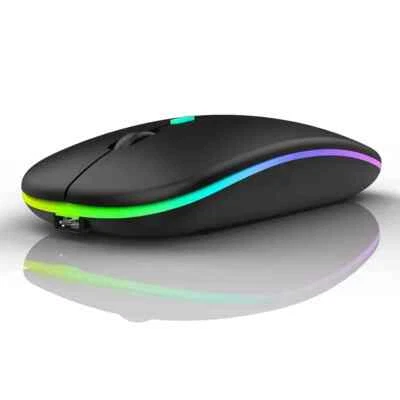 Slim Rechargeable Wireless Mouse RGB LED USB Chromebook MacBook Laptop PC - Image 1 of 4