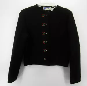VINTAGE Eagles Eye Sweater Women 10 Black Wool Cardigan Embroidered 90s NEW - Picture 1 of 12