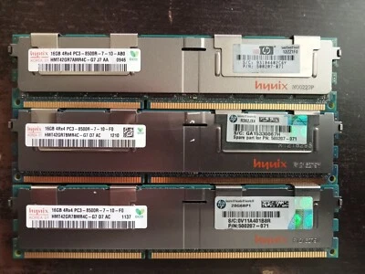 Set 3x16GB 48GB PC3-8500R Hynix DDR3 HMT42GR7AMR4C-G7 4Rx4 HP PN 500207-071 - Image 1 of 2