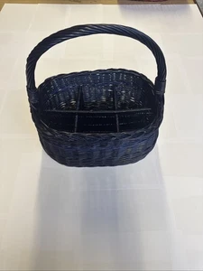CORK AND WILLOW BLUE/BOTTLE BASKET/WICKER| HAND WOVENI PAINTED! - Picture 1 of 3