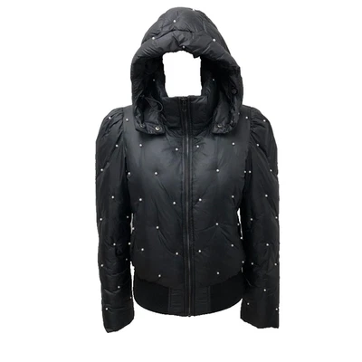 Generation Love Puffer Coat Womens XS Black Pearl Bead Hooded Gorpcore Coquette - Image 1 of 4