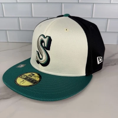 Seattle Mariners Hat Cap Fitted Mens 7 1/2 MLB Baseball 59FIFTY On Field New Era - Image 1 of 4