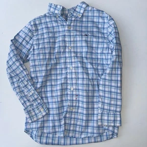 VINEYARD VINES Jungen 6 blau kariert Langarm unterwegs Performance Knopfleiste G9 - Bild 1 von 4