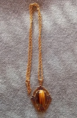 Damen Halskette mit Tigerauge Anhänger rund - Bild 1 von 3