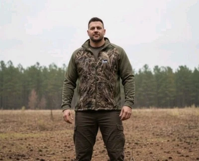 Chaqueta de Caza Camuflada Cremallera Completa Ripstop con Bandas - Para Hombre Talla Mediana Verde Exterior  Foto 1 de 4