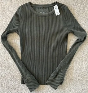 Aerie Women’s Green XS Ribbed Knit Long Sleeve Top Cuff NWT - Picture 1 of 9