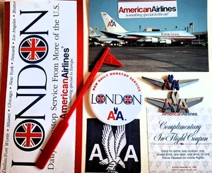 American AIRLINES Memories Collection London 747SP Postkarte Wings Button Swizle - Bild 1 von 1