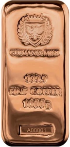 Copper 1 Kilo Germania Mint Cast Bar 1000 grams Sealed Box Holographic Serial - Picture 1 of 3