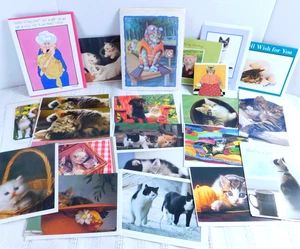 Katze Grußkarten 22 Stück mit Umschlägen Vintage & neue Freunde Geburtstag, leer - Bild 1 von 18