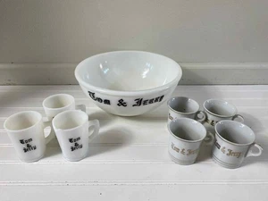 VTG Hazel-Atlas/McKee Tom & Jerry Black On Milk Glass Punch Bowl Mixed LOT Set - Bild 1 von 5