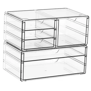 2 Pack Acrylic Drawer Organizer With 6 Drawers,Stackable 11.1” large 6 Drawers - Picture 1 of 7