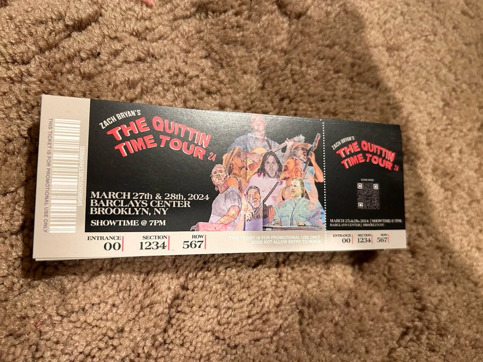 Zack Bryan The Quittin Time Tour Souvenir Ticket Barclays Center NY  2024 - Image 1 of 1