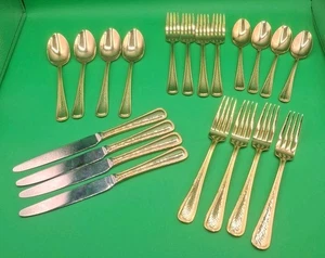 Mikasa Elyson Stainless Gold Flatware 18/0 Hammered Glossy 20 Piece Set EUC  - Picture 1 of 12