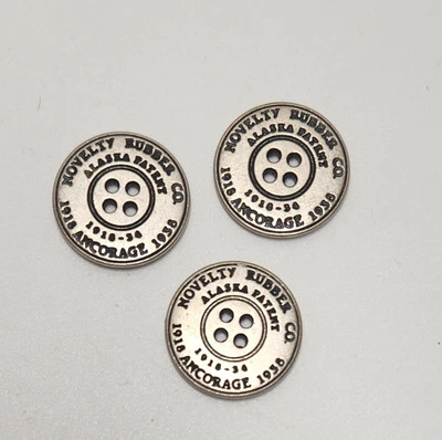 3 Vintage Verbal Buttons Novelty Rubber Co Anchorage Alaska Flat 4 Hole 1918-38 - Image 1 of 3