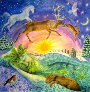 YULE CHRISTMAS GREETING CARD Holly King Dreaming PAGAN GODDESS  WENDY ANDREW - Picture 1 of 8