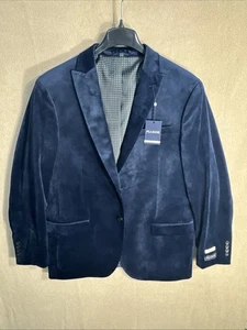 Giacca da pranzo Jos A Bank blu poli velluto 48R skinny fit bavero a punta nuova con etichette - Foto 1 di 16