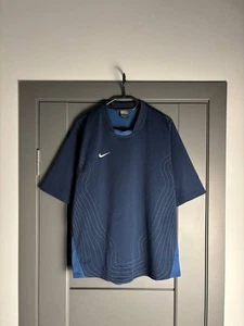 Nike 2000s Vintage Small Logo In Line Y2K Drill Blue T-Shirt size L Mens Tee - Picture 1 of 12