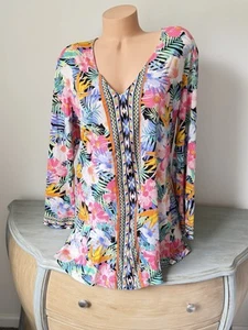 La Blanca Damen Kaftan Badeanzug Cover Up Tropical Palm Gr. L Coastal V-Ausschnitt - Bild 1 von 7