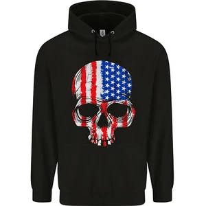 USA Skull America Stars and Stripes Flag Biker Childrens Kids Hoodie - Picture 1 of 3