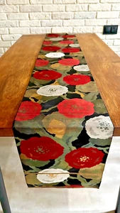 Japanese Silk Obi Table Runner Centerpiece Handmade Gold Silver Red Black Floral - Picture 1 of 14