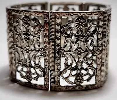 D0042 - Breites florales 800er Silber Armband mit Rocaillen - 17,5 cm /59,05 g - Bild 1 von 4