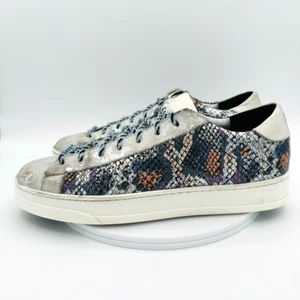 P448 John Wasabi Low Top Sneaker Size 38 US 7.5 Leather Python Silver Distressed - Picture 1 of 10