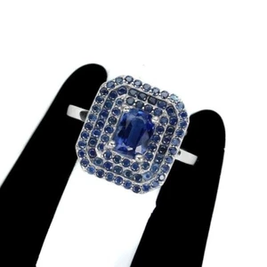 Silver Ring Kyanite Sapphire Genuine Mined Gems Solid Sterling Size P 1/2 US 8 - Picture 1 of 24