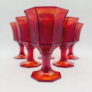 6 Vintage achteckiger Rubin von Independence Saft/Weingläser Amberina leuchtendes Glas - Bild 1 von 10