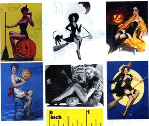 6 stampe pin up streghe vintage in miniatura - casa delle bambole scala 1:12 - Foto 1 di 1
