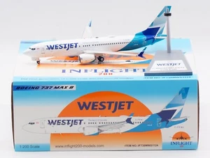 INFLIGHT 1:200 WestJet Boeing B737-8 MAX Diecast Aircraft Jet Model C-FEWJ - Picture 1 of 14