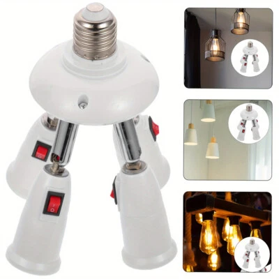 4 IN 1 E26/E27 Medium Screw Base Light Splitter Socket Adapter Extender w/Switch - Image 1 of 4