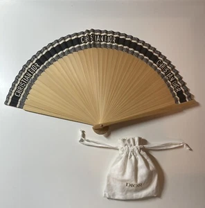 Dior Riviera Folding Fan Wooden and Fabric in Black and White w/ Dior Pouch - Picture 1 of 5