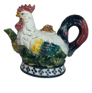 Vintage 1998 Ceramic Rooster Hen Chicken TeaPot CBK Ltd Hallmark Countrycore - Imagen 1 de 8