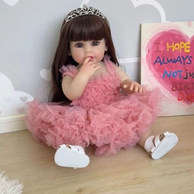 22inch Full Body Vinyl Reborn Baby Girl Puppe Princess Realistic Toddler - Bild 1 von 3