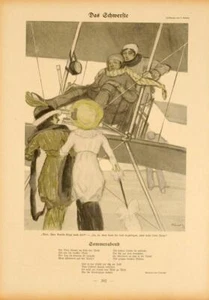 SIMPLICISSIMUS 1913 VON KAINER FLUGZEUG AUF LEINEN ORIGINAL - Bild 1 von 1