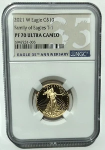 American Eagle 2021 One-Quarter Ounce Gold Proof Coin T-1 PF70 NGC $10 - Picture 1 of 4