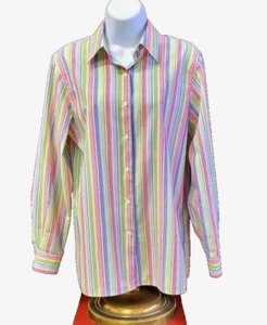 Blusa Clásica FOXCROFT 4 Colores a Rayas Manga Larga Sin Arrugas Talla 8 - Usada en Excelente Condición - Imagen 1 de 7