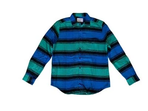 BRANDNEU - Portugiesisches Flanellhemd gestreift - blau/türkis - M - UVP 160 $ - Bild 1 von 3