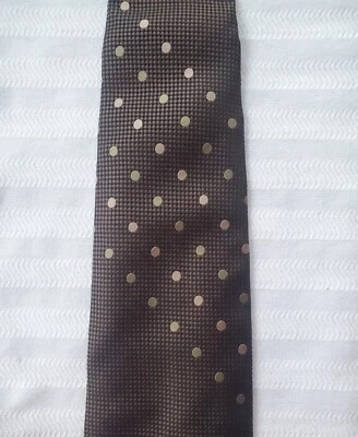 Corbata de seda Gene Meyer vintage hecha en Italia - marrón con lunares Foto 1 de 4